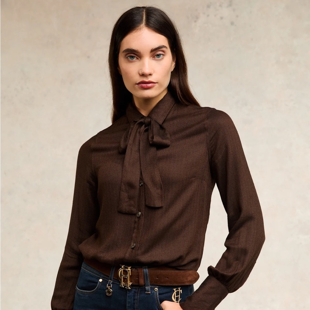New Holland Cooper Heritage Herringbone Blouse with Tie Size: UK 6 US 2 Soldout